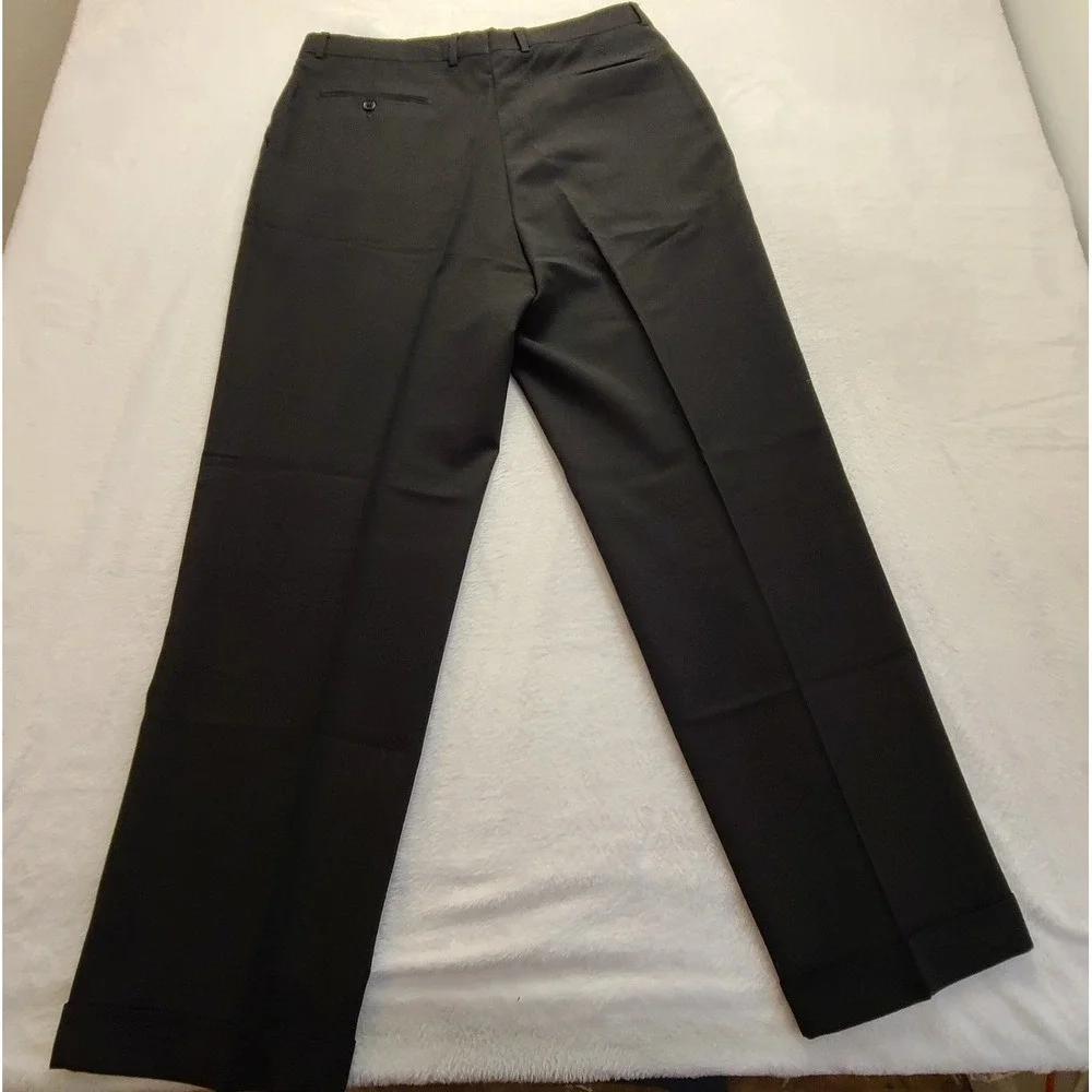 Men's Black Pleated Cuffed Dress Pants Straight Leg Trousers 35x31 Casual Office